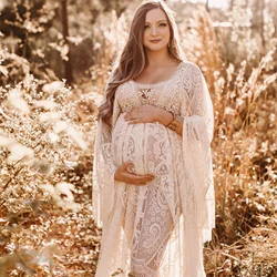 Don&Judy Maternity Dress Boho Photo shoot Maxi Long Sleeve Wedding Party Evening Ivory Gown for Bride Pregnant Women Photography