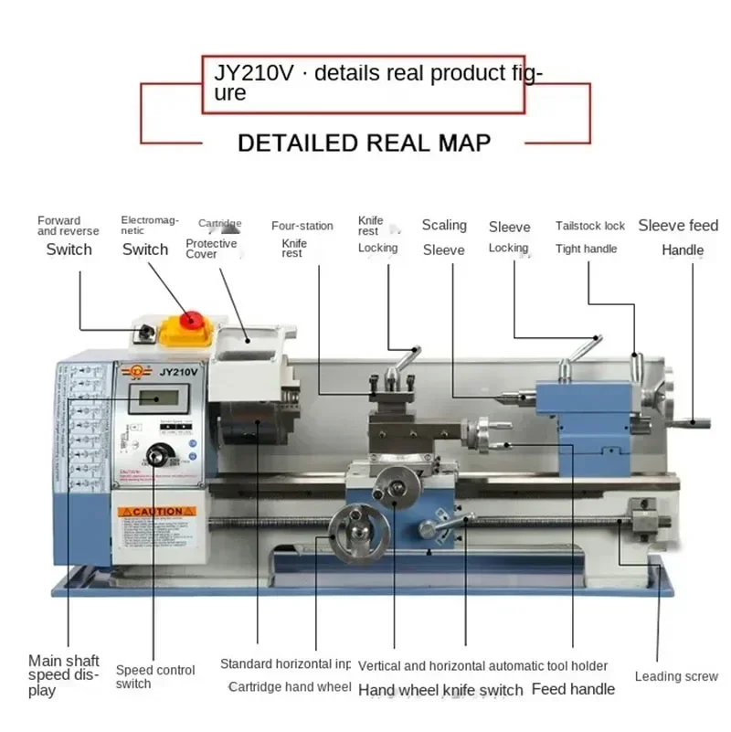 Maquinaria multifuncional, torno de processamento de metal, alta precisão, pequena casa, carpintaria, perfuração, fresadora // JY210V-800