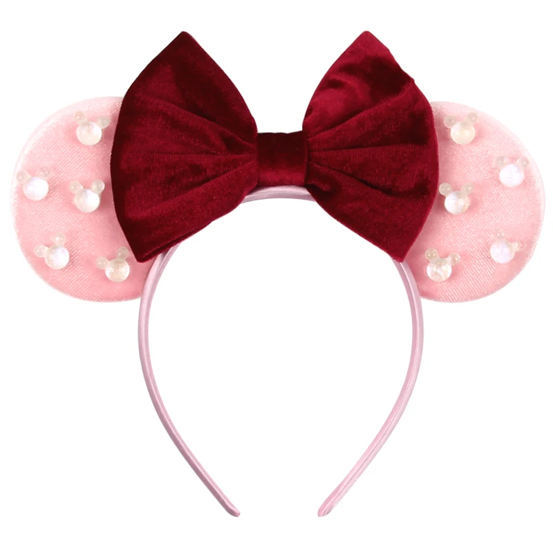 Mickey Mouse Hoofdband Kleuren Zachte Katoenen Strik Haarbanden Meisjes Disney Witte Parels Kids Minnie Diy Haaraccessoires