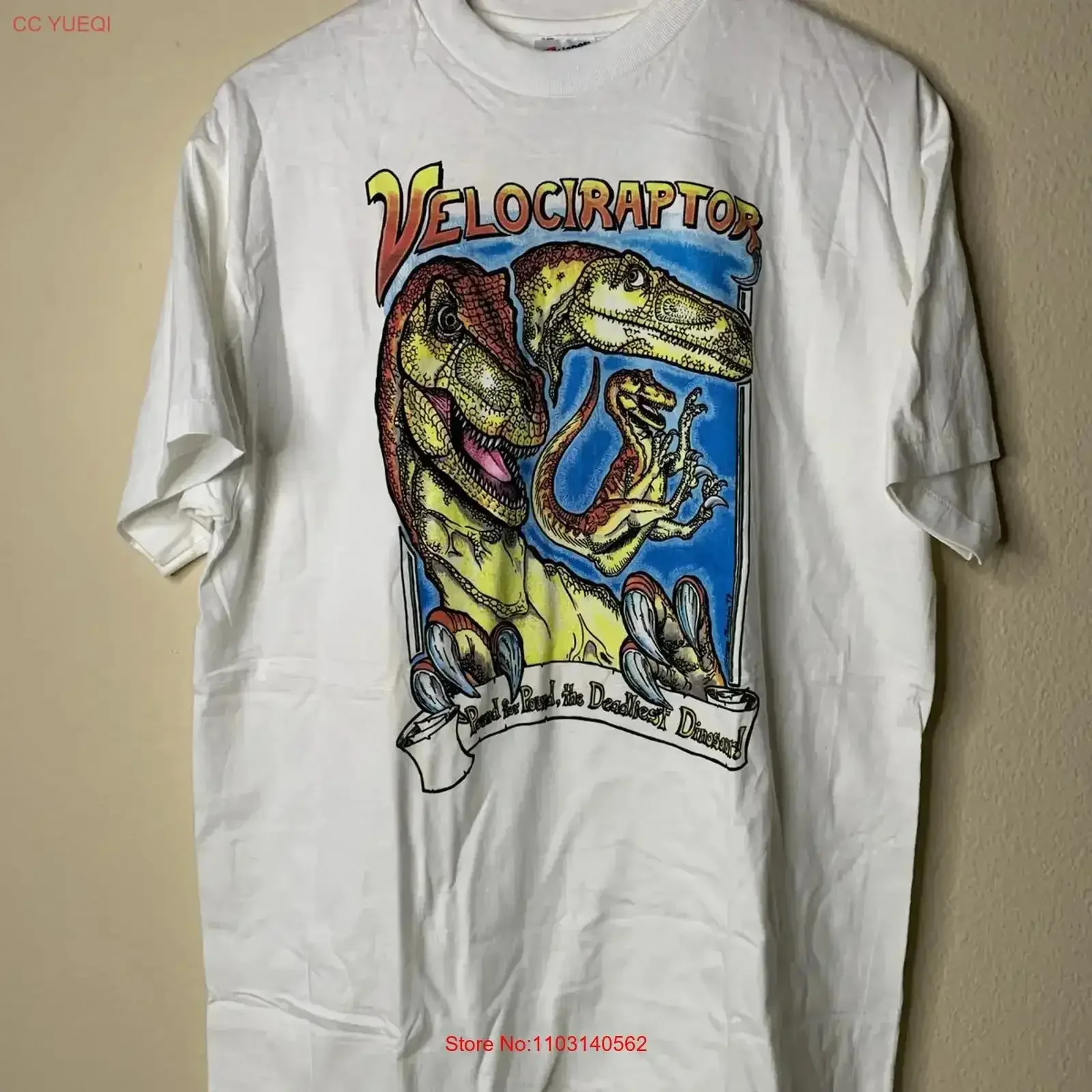 Vintage Velociraptor Dinosaur T Shirt Mens Sz L Natural History Art 90s Washed Soft Comfortable Stretched homme graphic