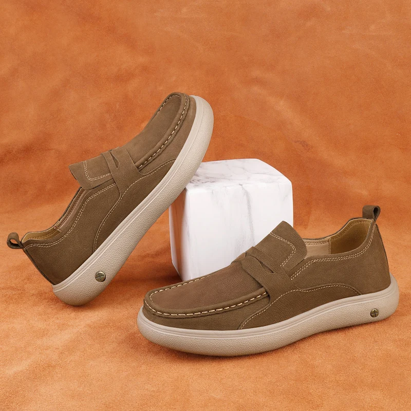 

Мужские кожаные лоферы с круглым носком, износостойкие, без подкладки, весенние, модные, удобные, повседневные