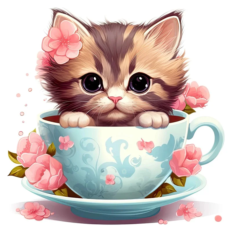 

1pc Watercolor Teacups Kittens Sticker, Water-proof Home Wall Decal, Used for Wall, Bathroom, Cabinet, Door,Toilet, Car, Laptop