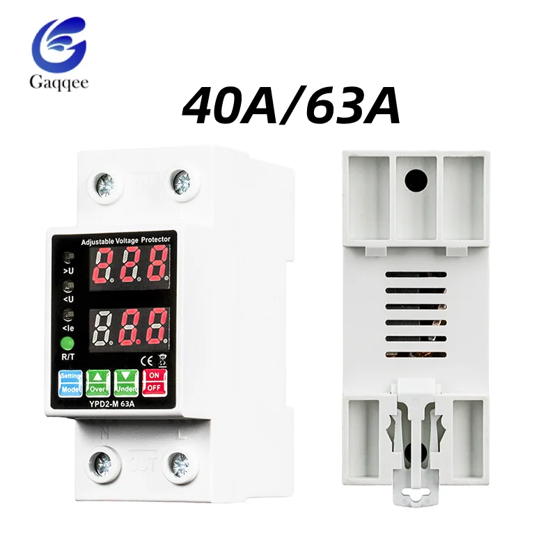 

40A/63A DIN Rail Digital Voltmeter Self-repeating Over-Undervoltage Overcurrent Adjustable Meter 220V Voltage Protection Switch