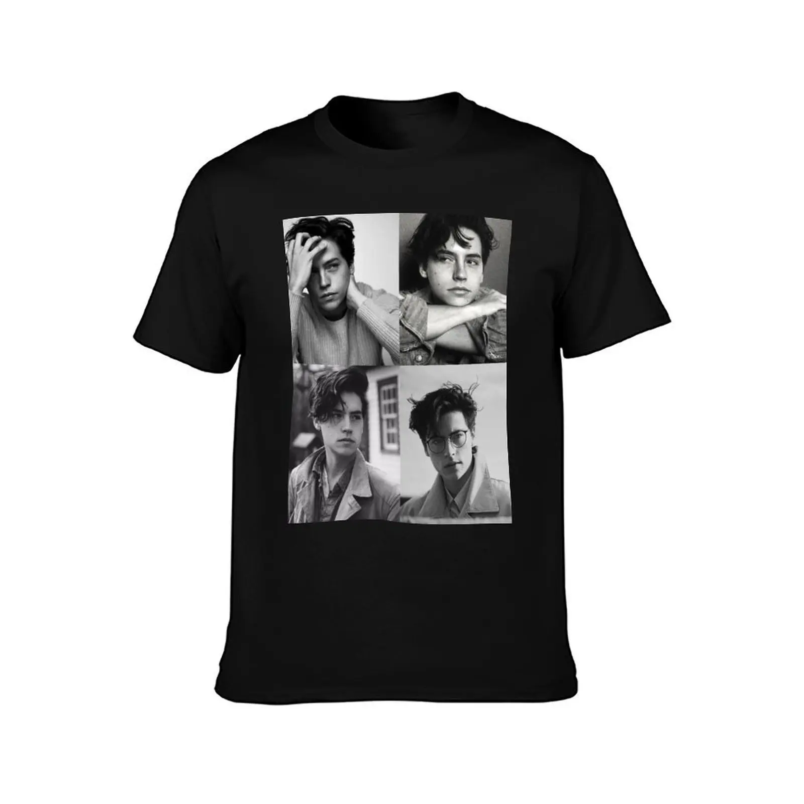 Cole Sprouse Collage B&W T-Shirt Work Short Sleeve Cotton Top