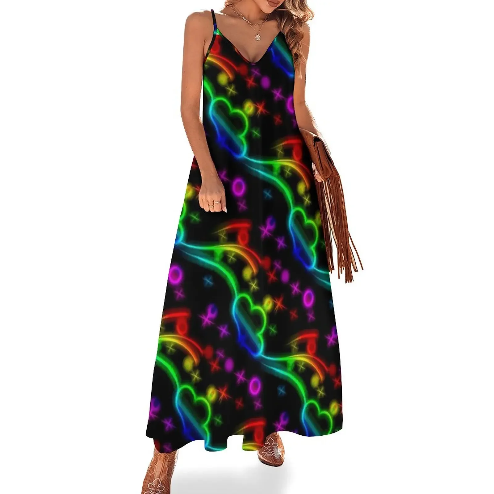 

Cosmic Neon Glow Rainbow Sleeveless Dress loose women's dress Women's summer skirt wedding guest dress 2024