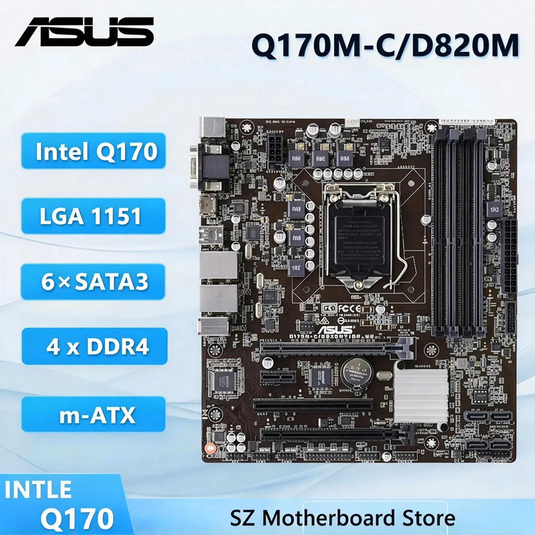 ASUS Q170M-C/D820M Motherboard Intel Q170 LGA 1151 Supports for Core I3 6100 6300 I5-6600 I5 6400 6500 CPU Micro AT