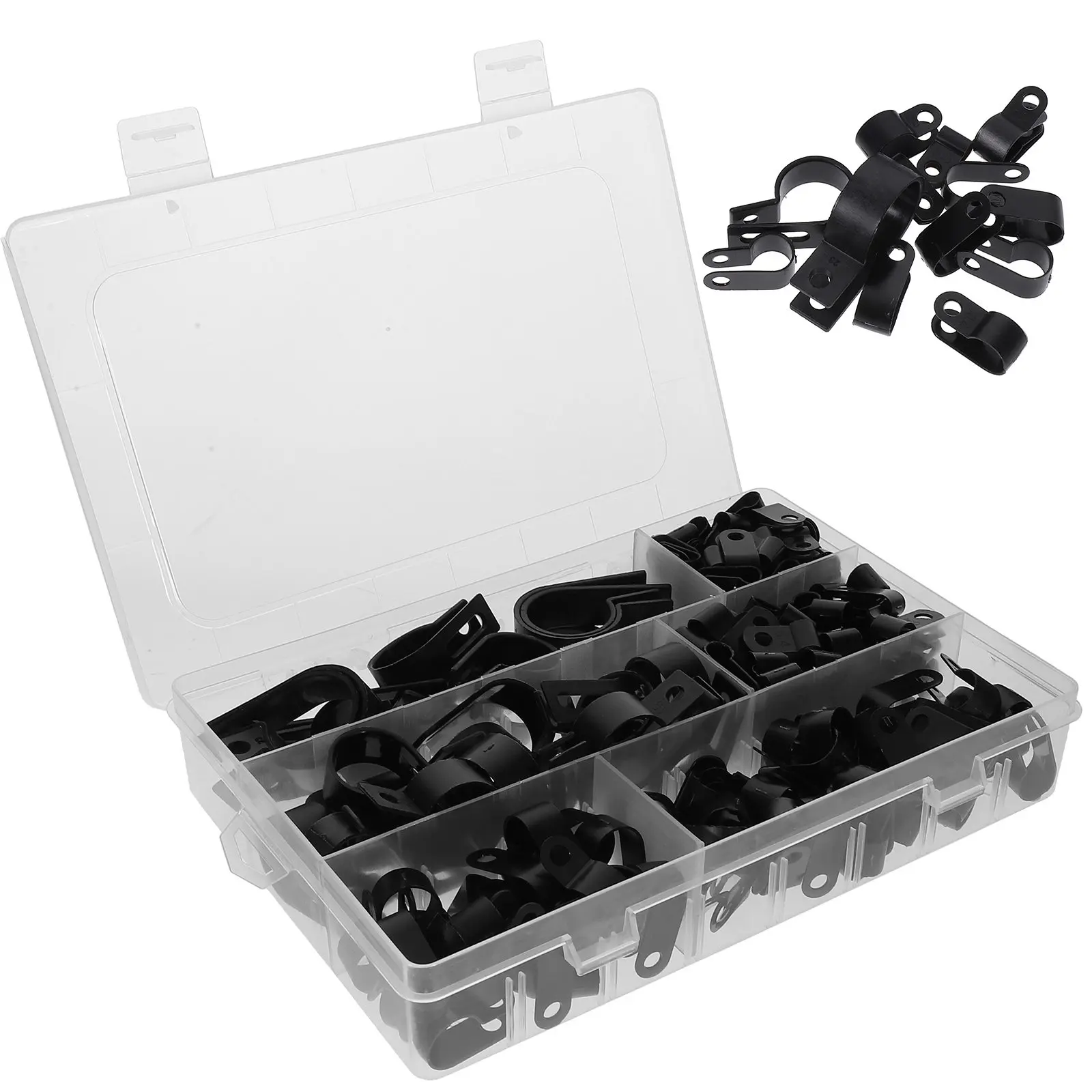200Pcs Black Nylon Wire Clamps Compact Cable Clamps with Storage Box Easy Press Fastening for Automotive Brake Line Hose Clamp