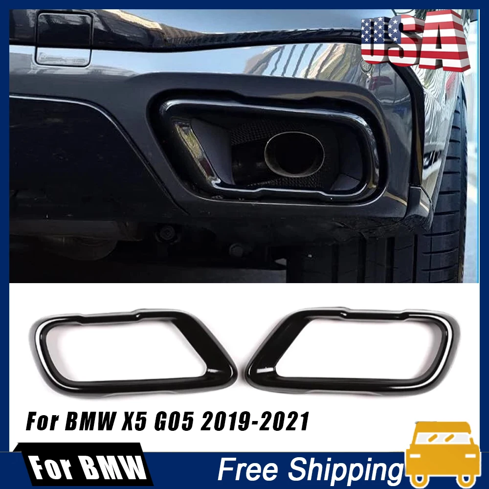 

Glossy Black Exhaust Tip Tail Pipe Cover Trims Replacement For BMW X5 G05 2019 2020 2021 Car Accessories New