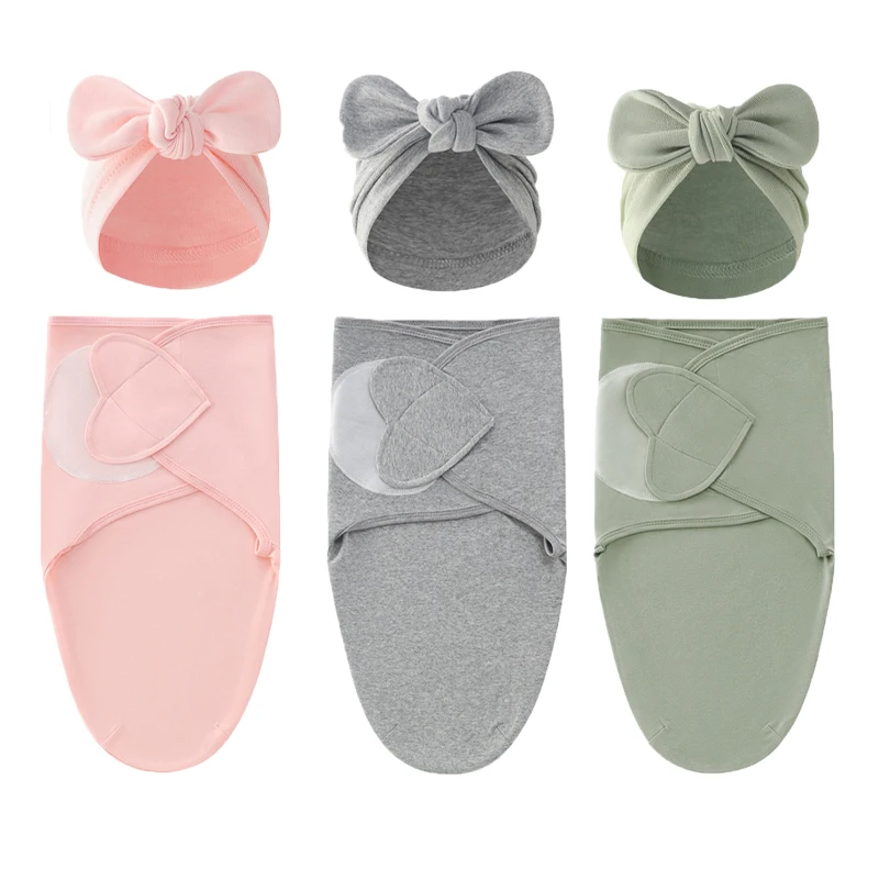 

Babies Sleeping Bags Newborn Baby Cocoon Swaddle Wrap Envelope Hat Two-piece Set Blanket Swaddling Wrap Sleeping Bag 100% Cotton