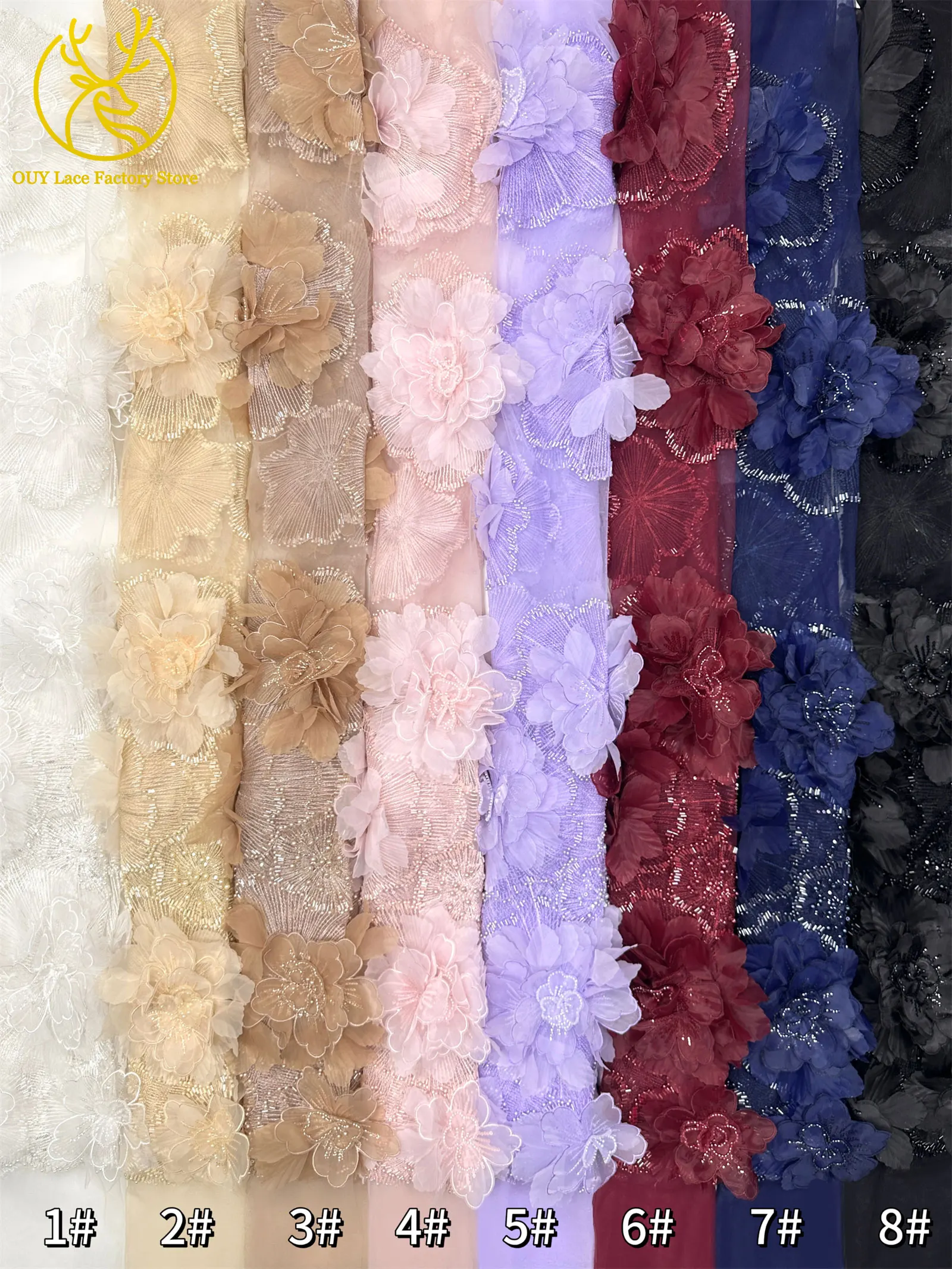 Hochwertige Exquisite 3D-Stickerei Blumen-Tüllspitze Hochwertige Afrikanische Perlen-Pailletten-Spitze Französischer Tüll Hochzeitskleid-Stoff – Detail 31