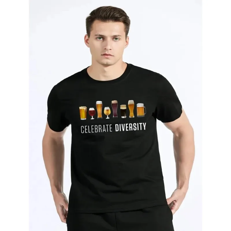 Celebrate Diversity Beer Printed Men's T-shirt Funny Brother Summer Cotton T-shirt Beer Enthusiast Fashion Plus Size T-shirt