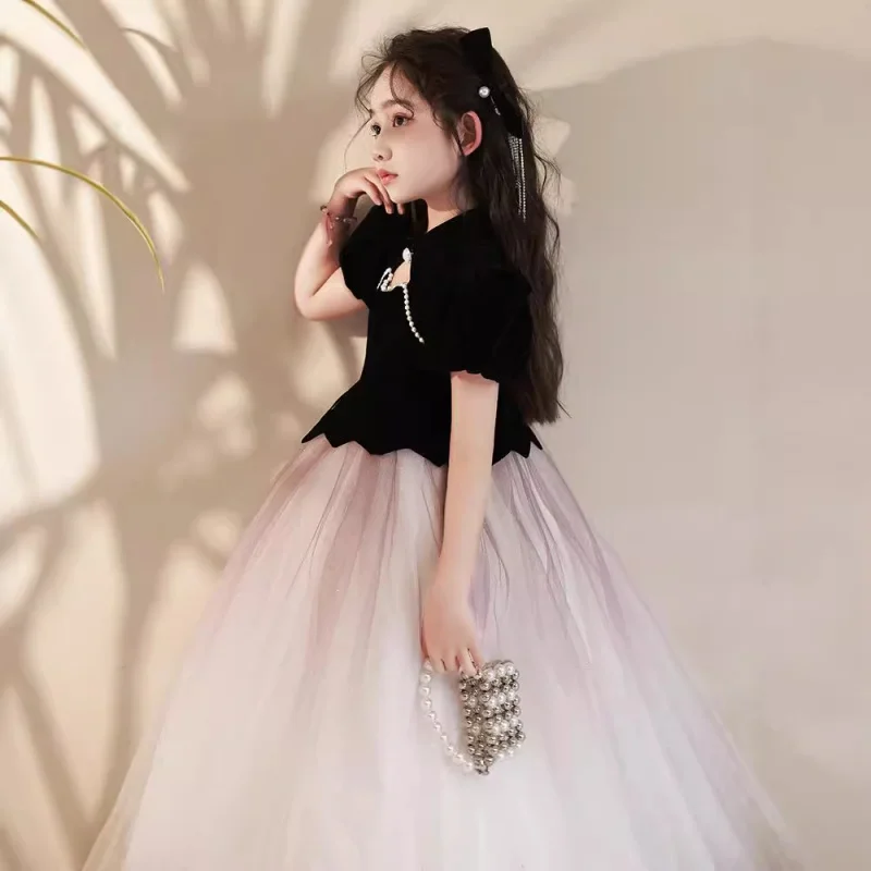 

Черный вечер для девочек, легкое роскошное нишевое платье принцессы на день рождения, детский костюм ведущего фортепиано с Sens