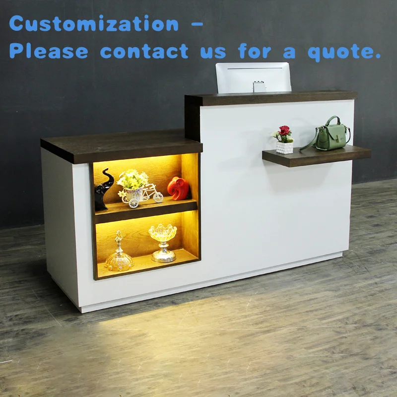 custom.Kainice Customized Modern Wooden Office Clothing Store Beauty Salon Front Desk Reception Desk Retail Checkout Count