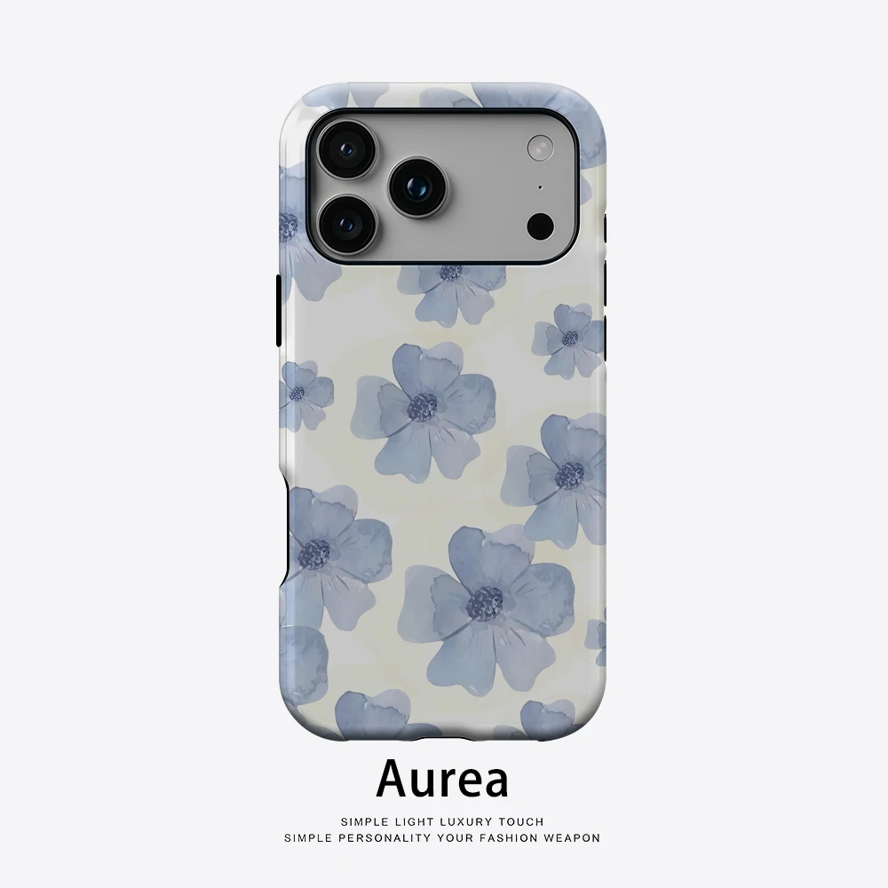 Hellblaue Blumen-Handyhülle für magnetische Handyhülle für iPhone 17 16 15 14 13 Pro Max Plus, einzelne doppelschichtige robuste Hülle