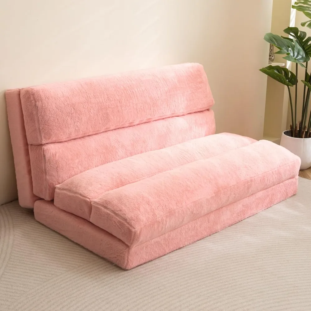 Sofá cama, sofá cama plegable, 6 colchones plegables ultragruesos, sofá de piso para dormitorio, sala de estar (rosa, 100 x 240 cm)