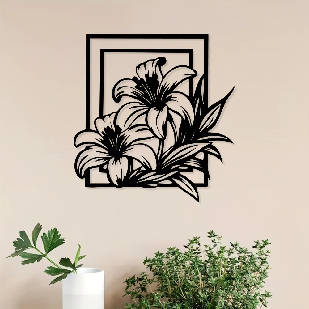 Lily Flower Metal Wall Art, Iron Floral Decor for Home Bedroom Garden Gift Decor