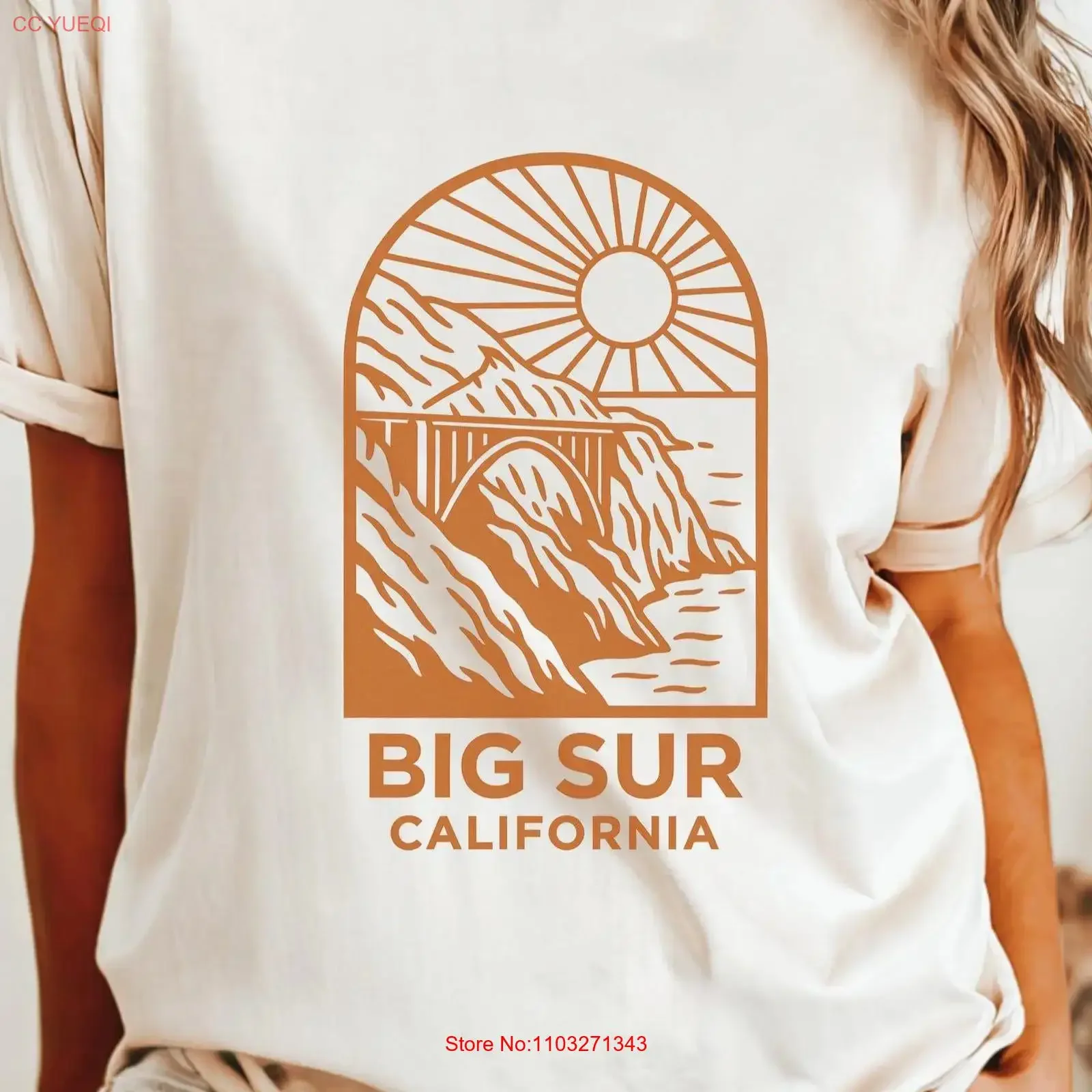 Camiseta con diseño artístico de Big Sur, California, estilo vintage, transpirable, con un ligero toque gráfico, para la costa norte de California