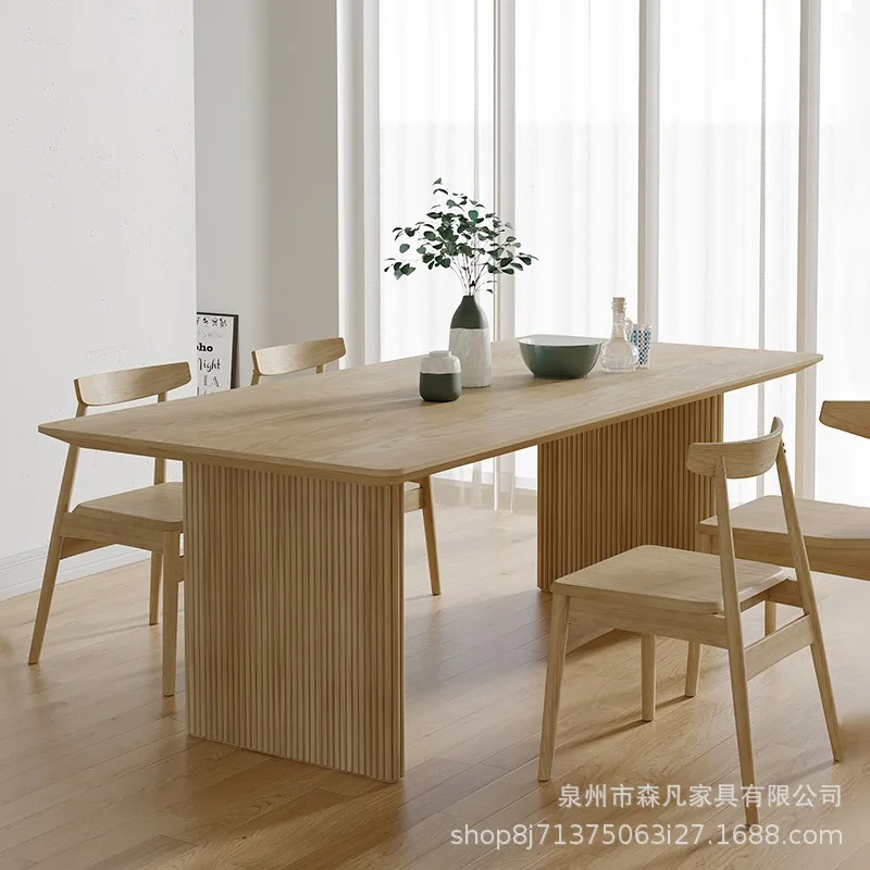 Full solid wood dining table home rectangular simple log coffee table dining table dual-purpose family living room