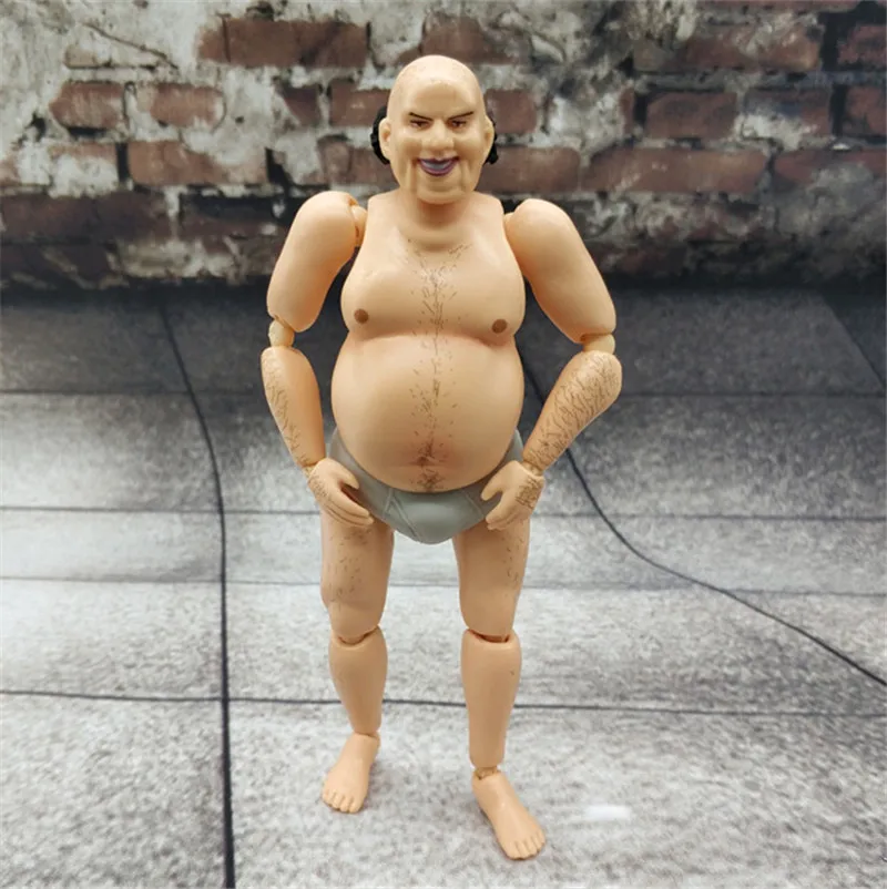 

2 Version 15cm Mini Figure Doll 1/12 Fat Wretched Uncle Figure with White Vest Briefs Penis Plastic Stand Model Toys Gift