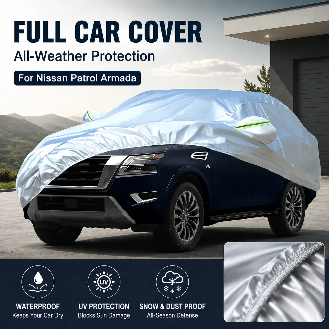 Waterproof Outdoor Full Car Cover Reflective Strip Snowproof Dustproof UV Protection For Nissan Patrol Armada Auto Exterior Acce