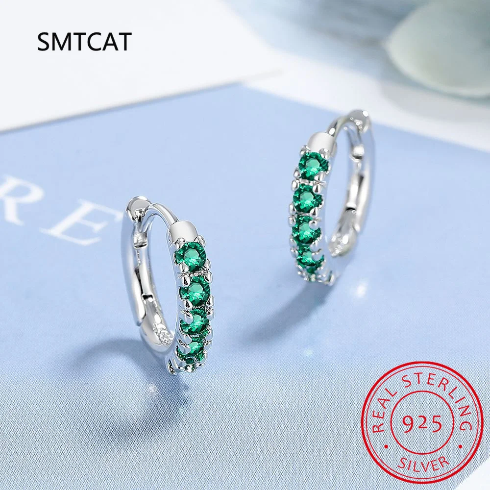 Green Simulated Nano Emerald 925 Sterling Silver Round Hoop Earrings for Women Gemstones Statement Earrings Jewelry