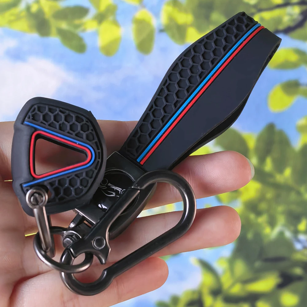 Honeycomb Racing‑Stripe Silicone Key Cover With Keychain for Kawasaki Ninja500 Z500 SE Z400 Z650 Z650RS Motorcycle Fob Protector