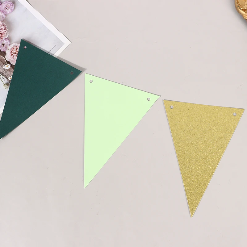 1Set Gold And Green Paper Triangular Flags Bunting Baby Bride Gift Party Birthday Party Decoration Wedding Party Banner