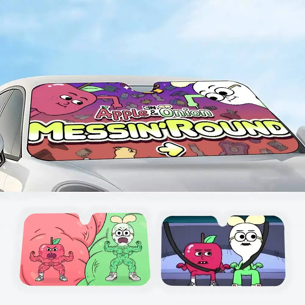 Parasol Térmico para Parabrisas de Coche con Diseño de Anime y Comedia de Comida 'A-Apple And Onion', Cubierta para Ventana de Coche, Visera Solar para Auto
