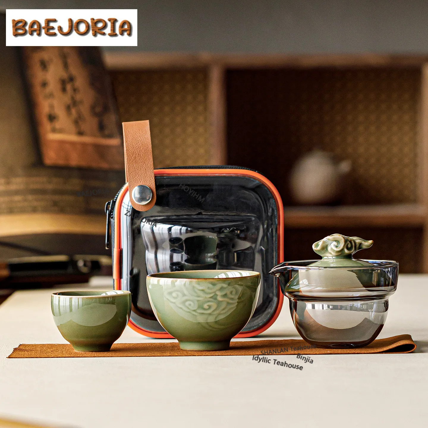 Bamboo Green Travel Tea Set Kit Boutique Teapot And Tea Cup Set 1 Pot 2 Cups Tea Making Organizer Portable Camping Stock Bags