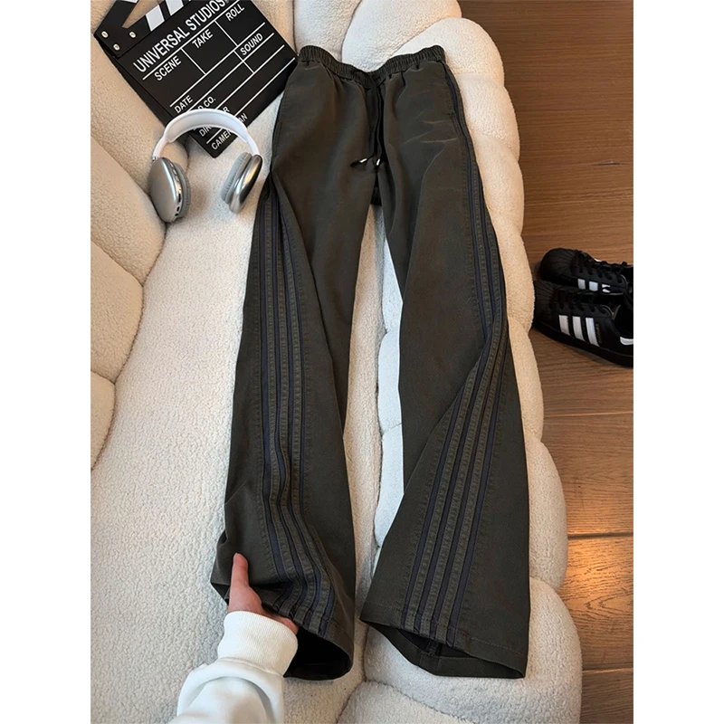 

Military een Tee-Stripes Men's Straight Leg Casual Pants Retro American Workwear Cool Haome Slim Fit High Waist