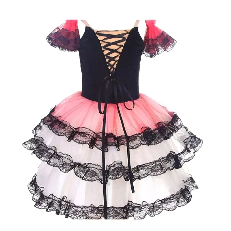 

Red Long Romantic Tutu Ballet Skirt For Girls Women Children Spanish Dress Ballet Dance Performance Costumes Gimnastic Dress