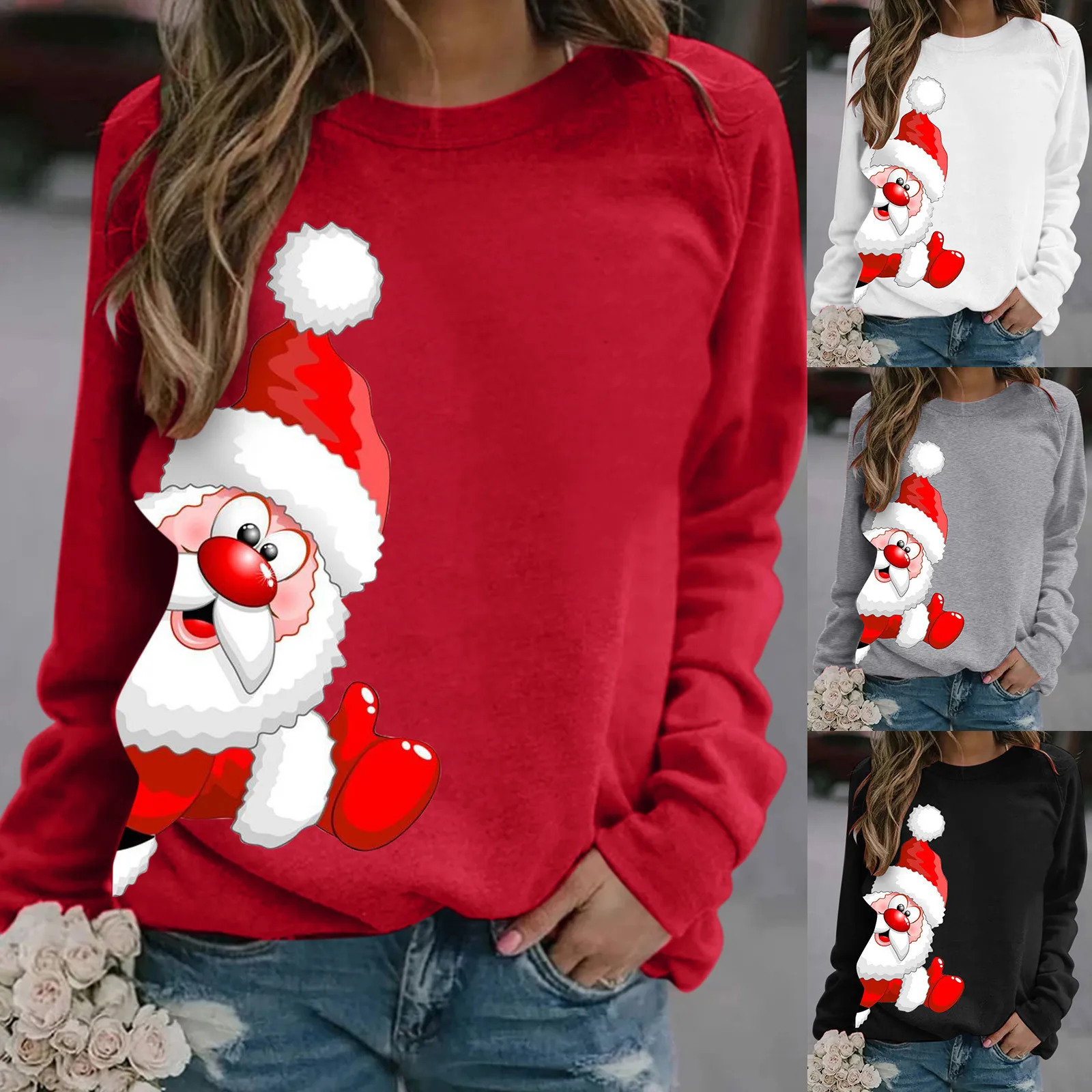 Women\'S Sweatshirt Santa Claus Printed Hoodies Long Sleeve Top Casual Pullover Christmas Oversize T-Shirts Ugly Loose Sweater