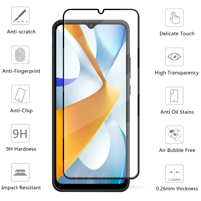 6-in-1 For Poco C40 Glass For Xiaomi Poco C40 Tempered Glass Full Cover Protective Screen Protector For Poco C 40 C40 Lens Glass