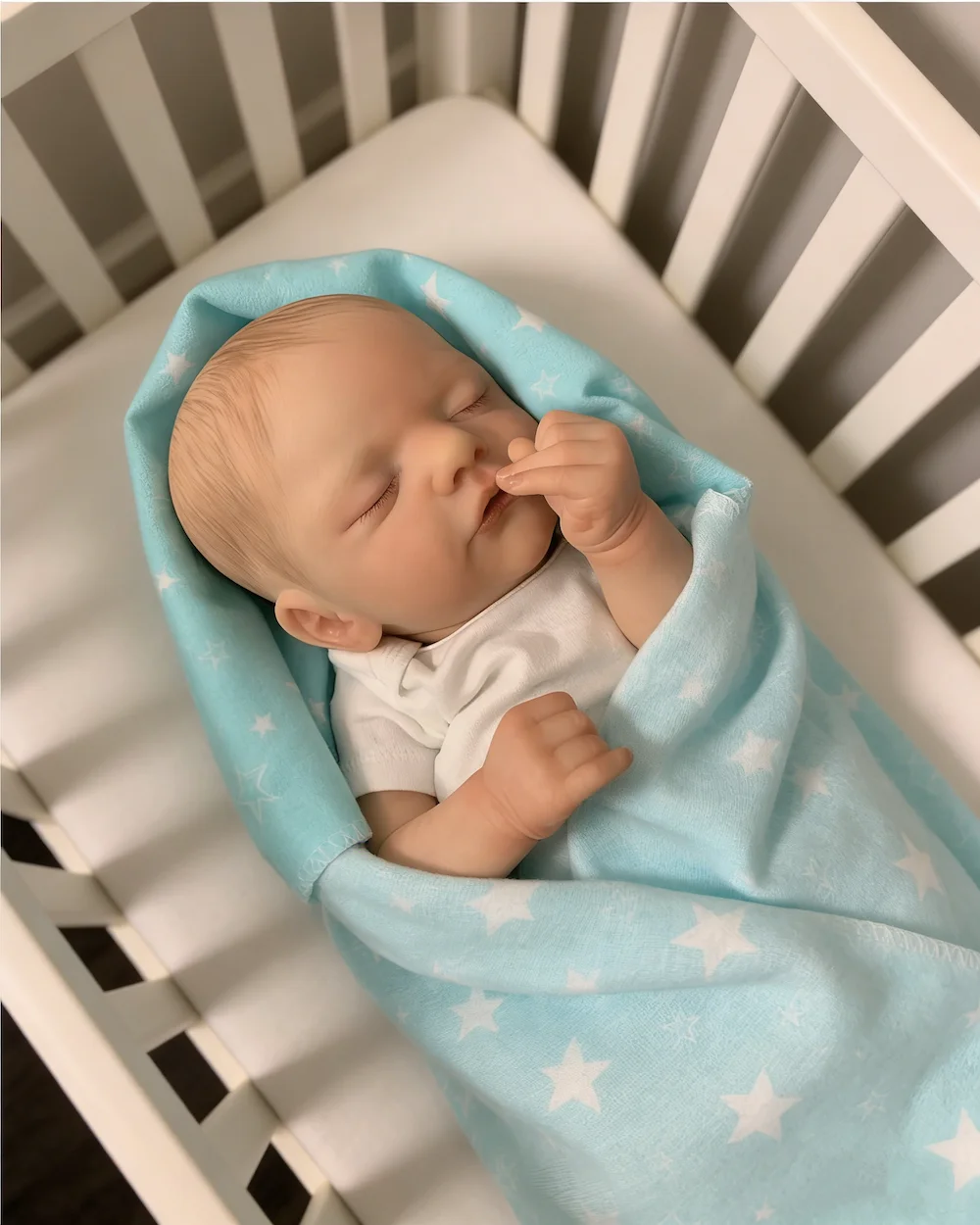 

46CM Already Finished Painted Reborn Doll Sam Newborn Sleeping Doll Soft Hand-Drawing Hair 3D Skin Tone Visible Veins Baby Doll