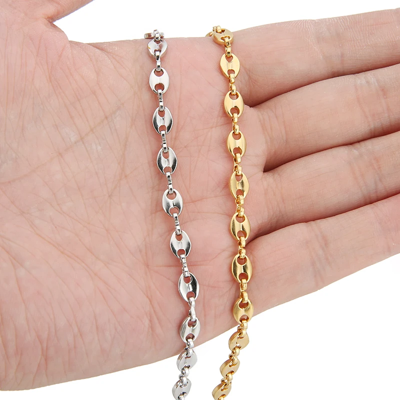 1 Meter Stainless Steel Pig Nose Chain Coffee Bean Beads Link Chain Wholesale for DIY Bracelets Necklace Jewelry Making Supplies