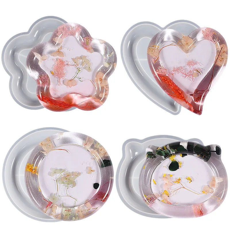 

DIY Epoxy Resin Mold Storage Box Tray Round Heart Bear Flower Coaster Mold Jewelry Mold