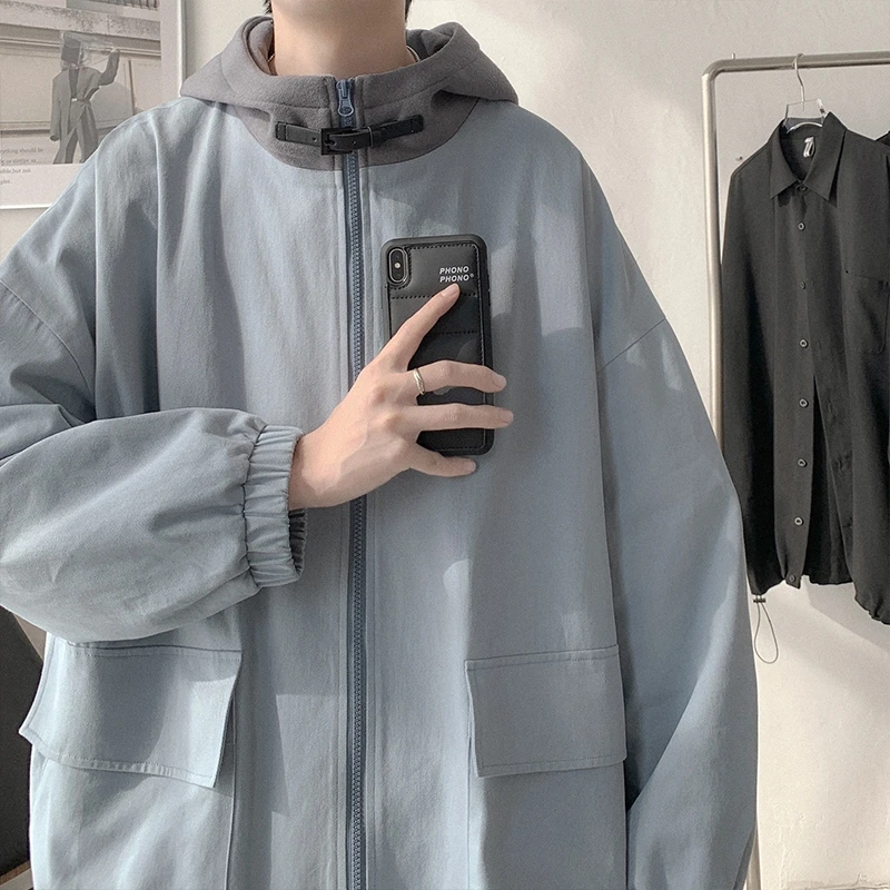 

Весеннее повседневное мужское пальто Jaet, свободное пальто с капюшоном, корейское пальто, новинка 2022, молодежное пальто Faion Long Sve, цвет на молнии