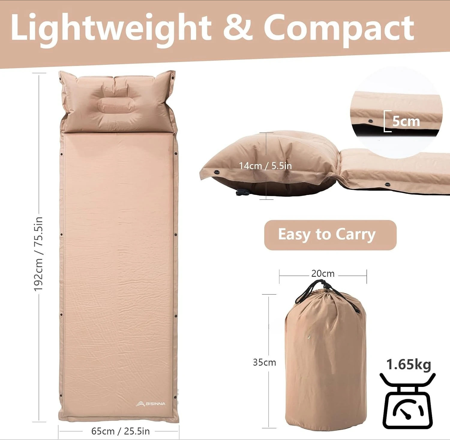 Thick Insulated Foam Self-Inflating Sleeping Pad Fast Inflate Design With Attached Pillow Lightweight For Car Tent Camping Travel