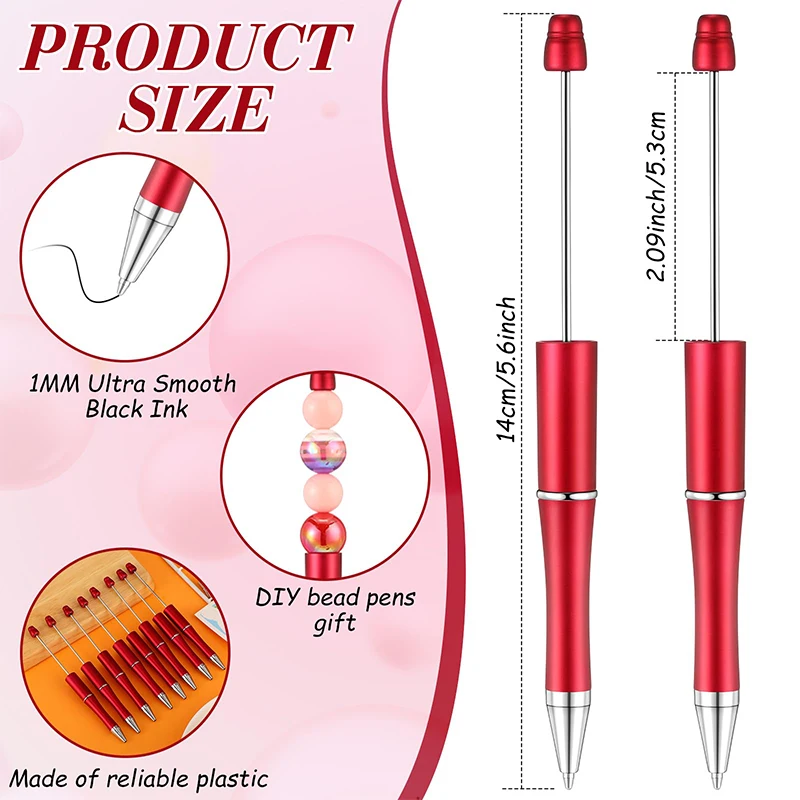 Canetas de plástico para crianças, miçangas canetas, DIY, estudantes presentes, 5 cores, 60 pcs