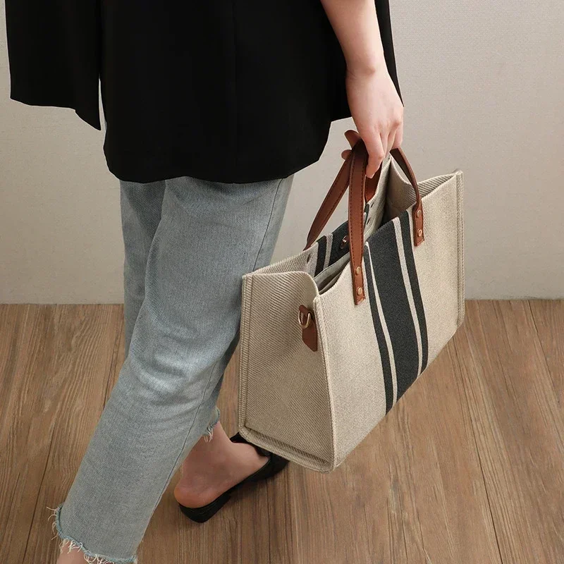 Women Canvas Handbag Large Capacity Tote Bags Female Wide Strap Shoulder Bag Summer Shopping Hand Bag Lady Purse Crossbody Bags