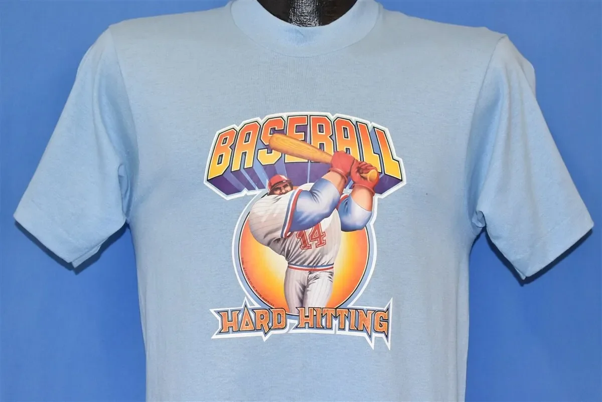 80s Baseball Hard Hitting Iron On Cartoon Batter 14 1982 T Shirt Small