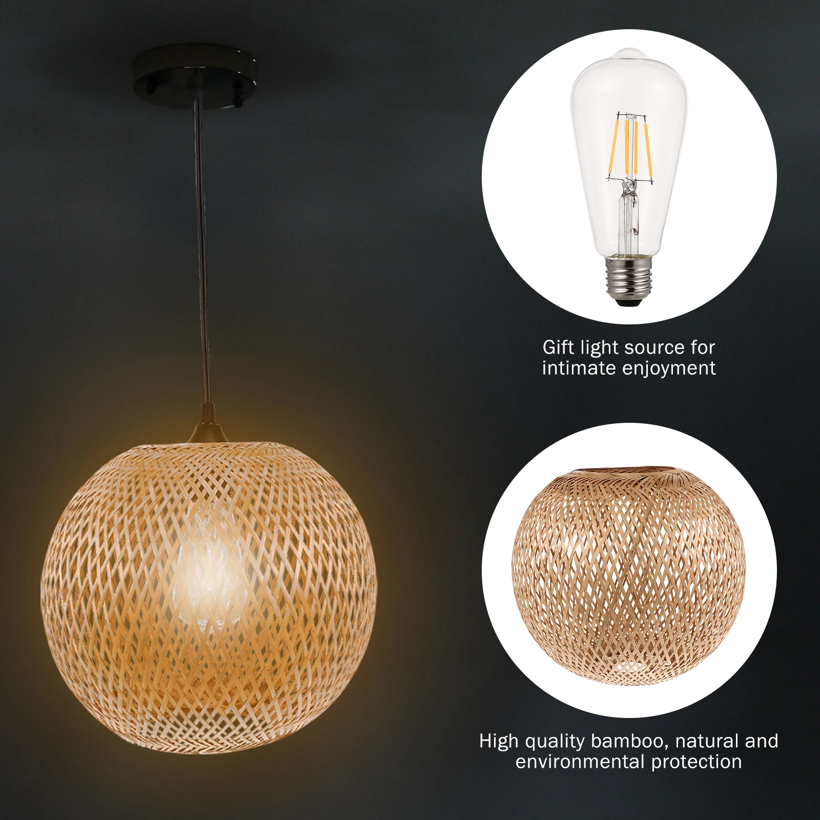 

Bamboo Chandelier Chinese Style Ceiling Lamp Lantern Light Pendant Weaving Hanging Decor