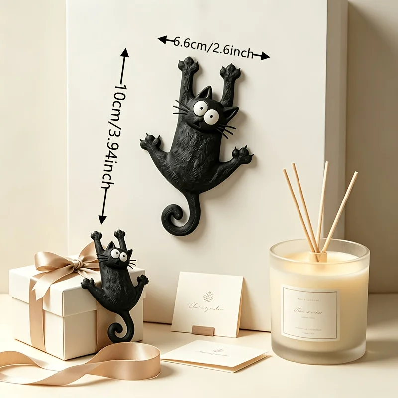 Stretching Black Cat Figurine—A Cute and Quirky Animal Ornament Perfect as a Small Decorative Accent for Walls, Tabletops, Books