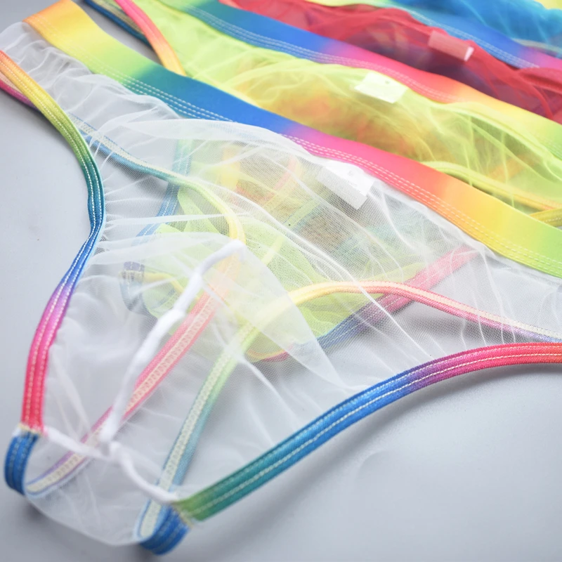 

Howe Ray Men's Sheer Thong Underwear Gay See-through G-string Rainbow Fetish Transparent Lingerie Sensual Mesh Tanga Underpants