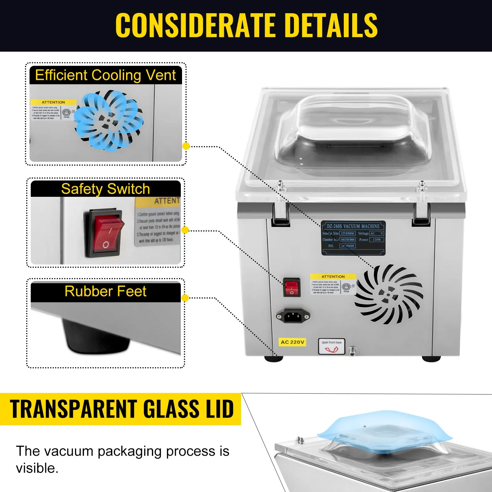 Digital Commercial Vacuum Sealer Packing Machine Powerful Sealing/Packaging For Food, Fruit, Pickle, Electronic Elements 120W