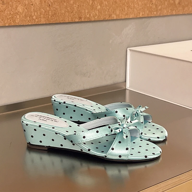 Bow Slippers Wedges Women's Sandals High Heels Shoes New Elegant Dress Shoes Beach Pumps Comfort Flip Flops Mujer Slides Zapatos