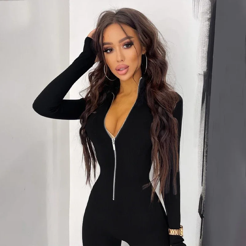 Jumpsuit Women Rompers Long Sleeve Skinny Activity Wear Overalls Fitness Outfit Female Jumpsuits Casual Sporty Workout Zipper