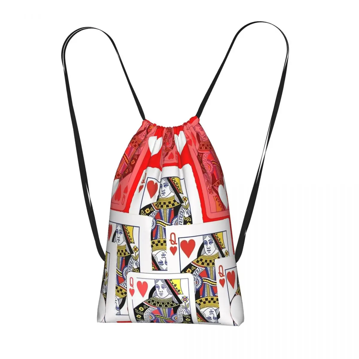 

Casino Nights Red Queen Of Hearts Backpacks Multi-function Drawstring Bags Sundries Bag Book Bags for Travel School