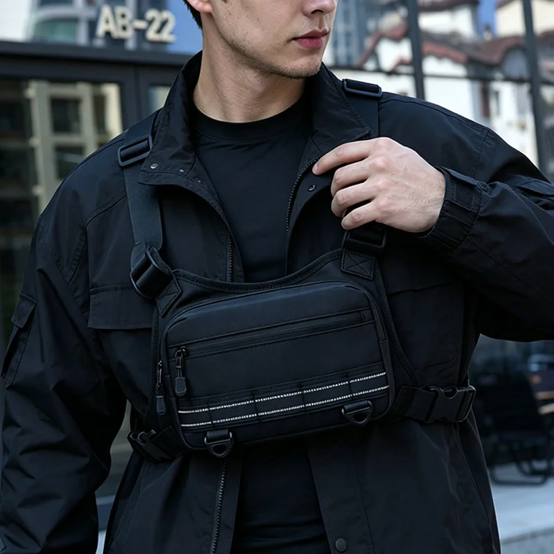 Funktionale Taktische Brusttasche Outdoor-Weste Hip-Hop Street Chest Pack Wasserdichte Atmungsaktive Paar-Tasche Sport-Rucksack – Detail 23