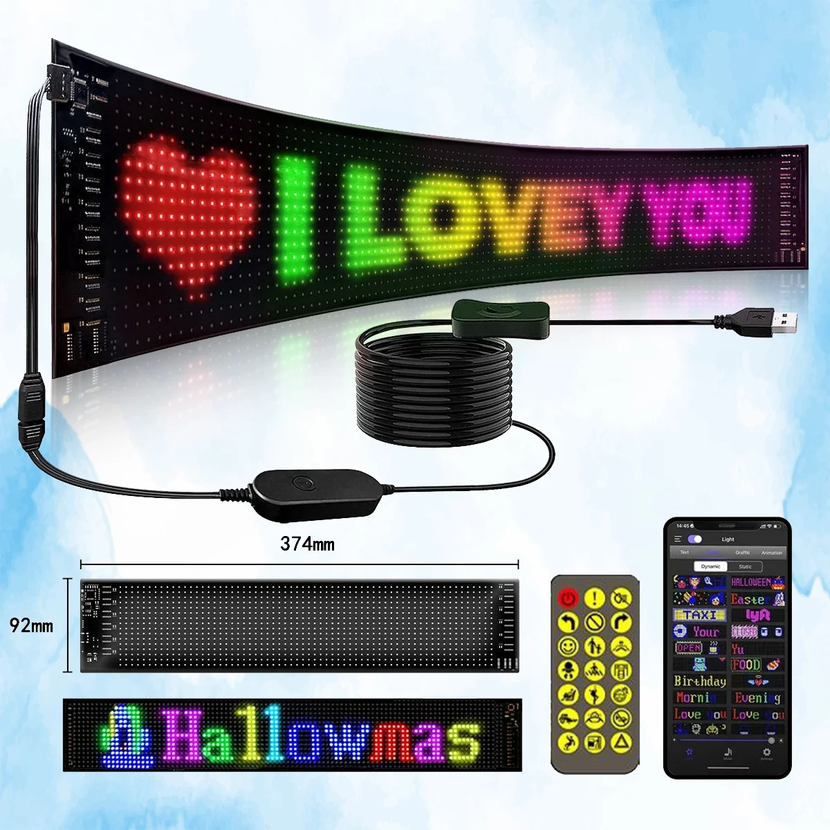 

RGB LED Matrix Pixel Logo Lamp for Cars Scrolling Advertising LED Panel Flexible Display Light DIY Custom Text Pattern USB Light